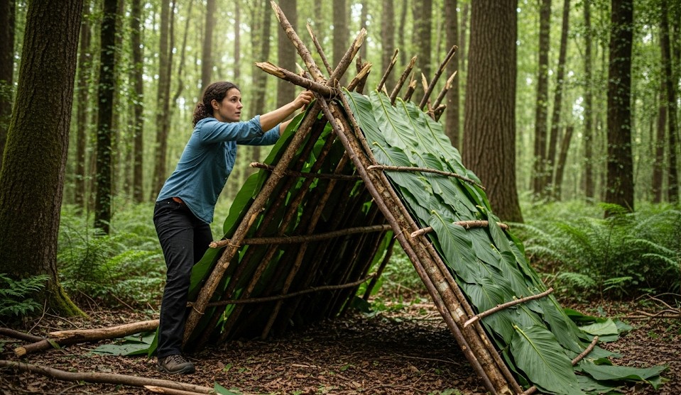 Low A-frame tarp with debris insulation